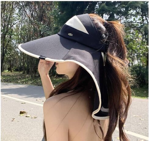 Women Sun Visor Hat Neck Coverage Flap Ponytail Hole Wide Brim Summer UV 50+ Protection Beach Packable Roll Up in Saudi Arabia