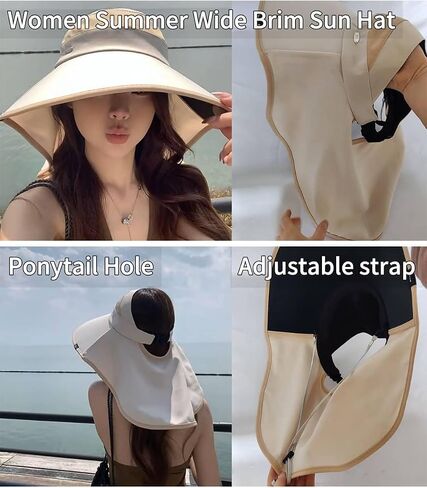 Women Sun Visor Hat Neck Coverage Flap Ponytail Hole Wide Brim Summer UV 50+ Protection Beach Packable Roll Up in Saudi Arabia