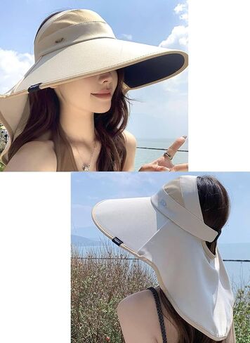Women Sun Visor Hat Neck Coverage Flap Ponytail Hole Wide Brim Summer UV 50+ Protection Beach Packable Roll Up in Saudi Arabia