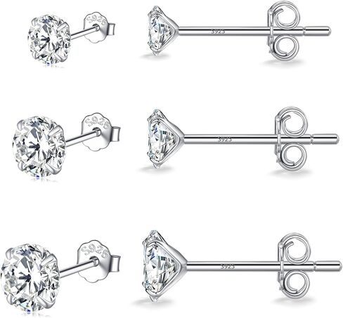 MASOP VOGU 3-5mm Sterling Silver Stud Earrings Set 14K White Gold Plated Hypoallergenic Tiny Round Cut CZ Cubic Zirconia Simulated Diamond Cartilage Studs for Women Men in Saudi Arabia
