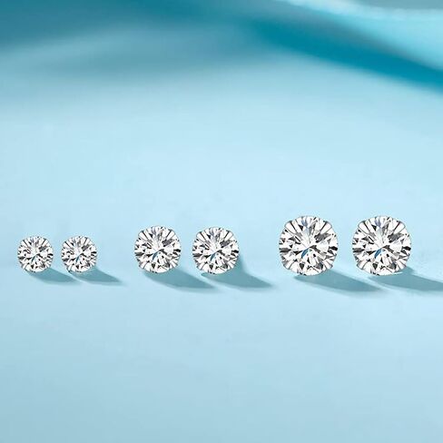 MASOP VOGU 3-5mm Sterling Silver Stud Earrings Set 14K White Gold Plated Hypoallergenic Tiny Round Cut CZ Cubic Zirconia Simulated Diamond Cartilage Studs for Women Men in Saudi Arabia