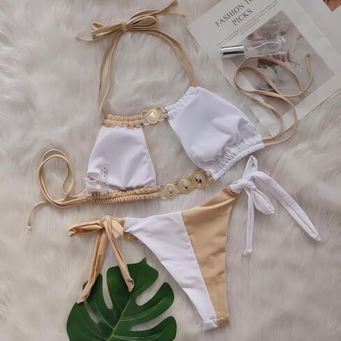 YIMISAN Women's Color Block Triangle Bikini Swimsuit Sexy Crystal Shinny Rhinestone SwimwearTwo Piece Bathing Suits in Saudi Arabia