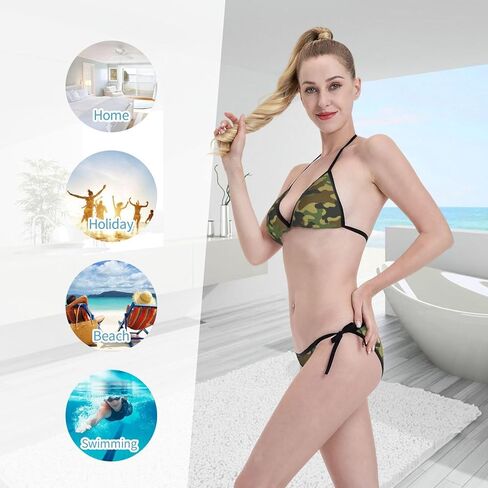 Camo American Flag Women Two Piece Swimsuit Sexy Swimwear Halter String Triangle Bikini Sets in Kuwait