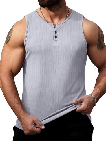 Runcati Mens Workout Tank Tops Summer Gym Muscle Ribbed Sleeveless Henley Shirt Casual Knitted Slim Fit Beach Tee in Saudi Arabia