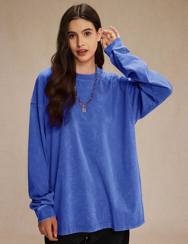 COZYPOIN Men's Acid Wash Tshirts Shirts Oversized Vintage Long Sleeve Pullover Crewneck Sweatshirt in Saudi Arabia