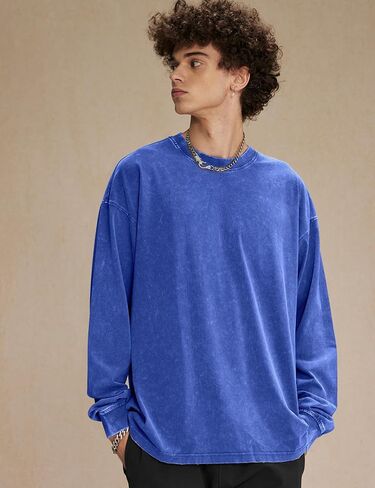 COZYPOIN Men's Acid Wash Tshirts Shirts Oversized Vintage Long Sleeve Pullover Crewneck Sweatshirt in Saudi Arabia