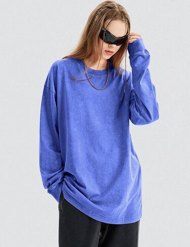 COZYPOIN Men's Acid Wash Tshirts Shirts Oversized Vintage Long Sleeve Pullover Crewneck Sweatshirt in Saudi Arabia