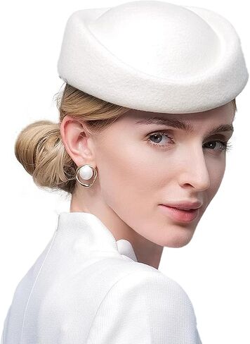 Womens Fascinators Hats Vintage 60s Wool Cap Stewardess Pillbox Hat Teardrop Cocktail Fascinator Base Hair Clip in Saudi Arabia