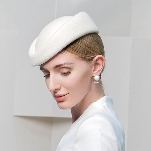 Womens Fascinators Hats Vintage 60s Wool Cap Stewardess Pillbox Hat Teardrop Cocktail Fascinator Base Hair Clip in Saudi Arabia