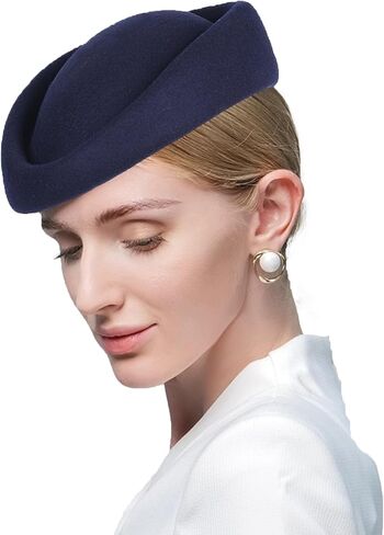 Womens Fascinators Hats Vintage 60s Wool Cap Stewardess Pillbox Hat Teardrop Cocktail Fascinator Base Hair Clip in Saudi Arabia