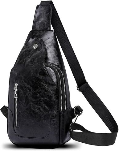 Anti-theft Sling Crossbody Bag for Women&Men,Trendy Shoulder Bag with Zipper,Vegan Leather Lightweight Travel Purse (Black) in Kuwait