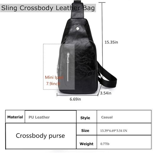 Anti-theft Sling Crossbody Bag for Women&Men,Trendy Shoulder Bag with Zipper,Vegan Leather Lightweight Travel Purse (Black) in Kuwait