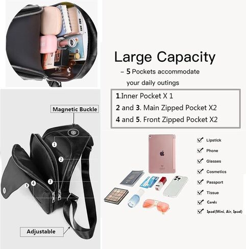 Anti-theft Sling Crossbody Bag for Women&Men,Trendy Shoulder Bag with Zipper,Vegan Leather Lightweight Travel Purse (Black) in Kuwait