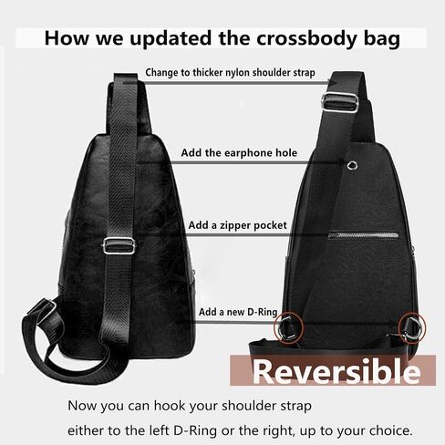 Anti-theft Sling Crossbody Bag for Women&Men,Trendy Shoulder Bag with Zipper,Vegan Leather Lightweight Travel Purse (Black) in Kuwait