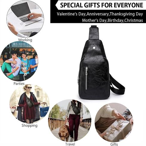 Anti-theft Sling Crossbody Bag for Women&Men,Trendy Shoulder Bag with Zipper,Vegan Leather Lightweight Travel Purse (Black) in Kuwait