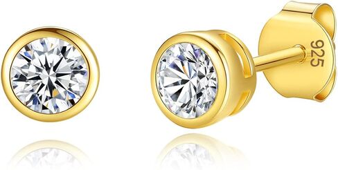 14K GOLD مطلي 925 Sterling Silver Zirconia Zirconia Round Round Action Stud ، 2mm to 4mm Stone in Kuwait