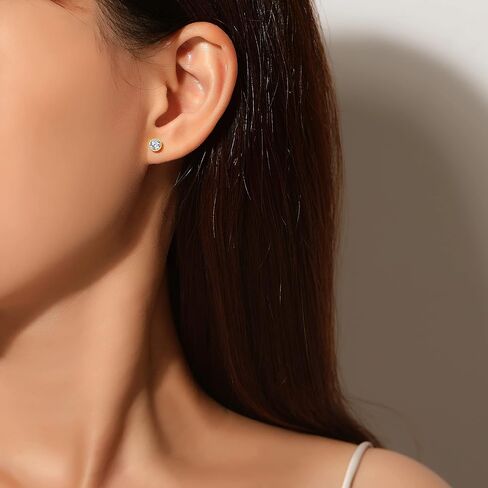 14K GOLD مطلي 925 Sterling Silver Zirconia Zirconia Round Round Action Stud ، 2mm to 4mm Stone in Kuwait
