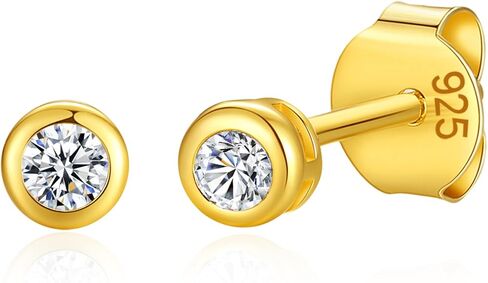 14K GOLD مطلي 925 Sterling Silver Zirconia Zirconia Round Round Action Stud ، 2mm to 4mm Stone in Kuwait