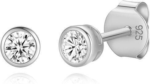 14K GOLD مطلي 925 Sterling Silver Zirconia Zirconia Round Round Action Stud ، 2mm to 4mm Stone in Kuwait