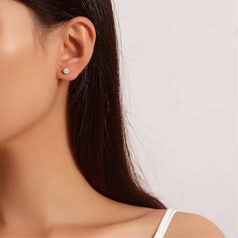 14K GOLD مطلي 925 Sterling Silver Zirconia Zirconia Round Round Action Stud ، 2mm to 4mm Stone in Kuwait