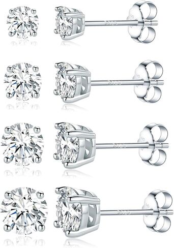 MDFUN S925 Sterling Silver Moissanite Stud Earrings Set 4 Prong Round Synthetic Moissanite Stud Earring Multiple Pack in Kuwait