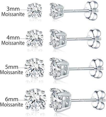 MDFUN S925 Sterling Silver Moissanite Stud Earrings Set 4 Prong Round Synthetic Moissanite Stud Earring Multiple Pack in Kuwait