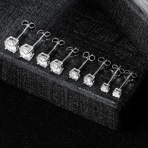 MDFUN S925 Sterling Silver Moissanite Stud Earrings Set 4 Prong Round Synthetic Moissanite Stud Earring Multiple Pack in Kuwait
