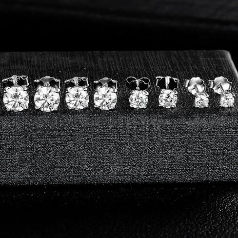 MDFUN S925 Sterling Silver Moissanite Stud Earrings Set 4 Prong Round Synthetic Moissanite Stud Earring Multiple Pack in Kuwait