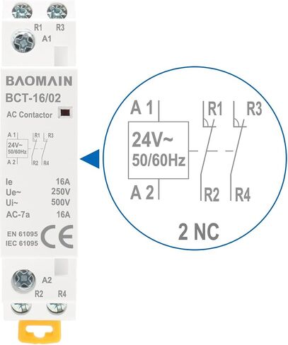 Baomain AC Contactor 20A 2 Pole Normally Closed Universal Circuit Control 35mm DIN Rail Mount CE Listed BCT-20/02 (AC 24V, 2NC) in Saudi Arabia