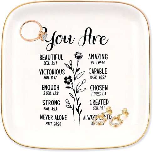 Ceramic Jewelry Ring Dish, Necklace Earrings Holders Tray Summer Gift - Bloom Flowers Florals Lavender, Gifts for Mother's Day, Christmas, Thanksgiving, and Birthdays for women 11 in Saudi Arabia