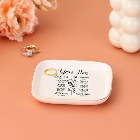 Ceramic Jewelry Ring Dish, Necklace Earrings Holders Tray Summer Gift - Bloom Flowers Florals Lavender, Gifts for Mother's Day, Christmas, Thanksgiving, and Birthdays for women 11 in Saudi Arabia
