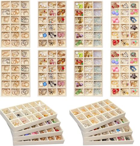8 Pack Earring Organizer Holder Velvet Jewelry Tray for Drawer Stackable Jewelryy Organizer Divided Display Tray for Earring 144 Grids, Black in Saudi Arabia