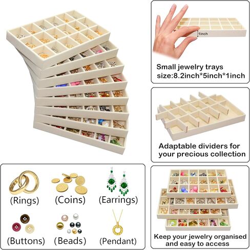 8 Pack Earring Organizer Holder Velvet Jewelry Tray for Drawer Stackable Jewelryy Organizer Divided Display Tray for Earring 144 Grids, Black in Saudi Arabia