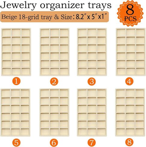 8 Pack Earring Organizer Holder Velvet Jewelry Tray for Drawer Stackable Jewelryy Organizer Divided Display Tray for Earring 144 Grids, Black in Saudi Arabia