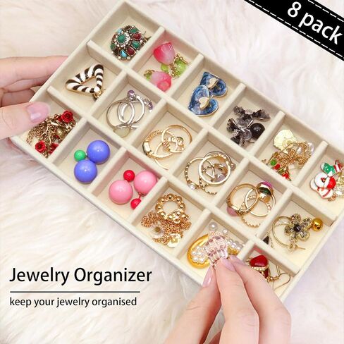 8 Pack Earring Organizer Holder Velvet Jewelry Tray for Drawer Stackable Jewelryy Organizer Divided Display Tray for Earring 144 Grids, Black in Saudi Arabia