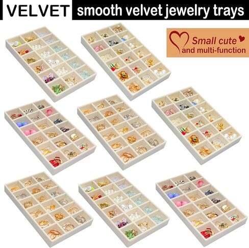 8 Pack Earring Organizer Holder Velvet Jewelry Tray for Drawer Stackable Jewelryy Organizer Divided Display Tray for Earring 144 Grids, Black in Saudi Arabia