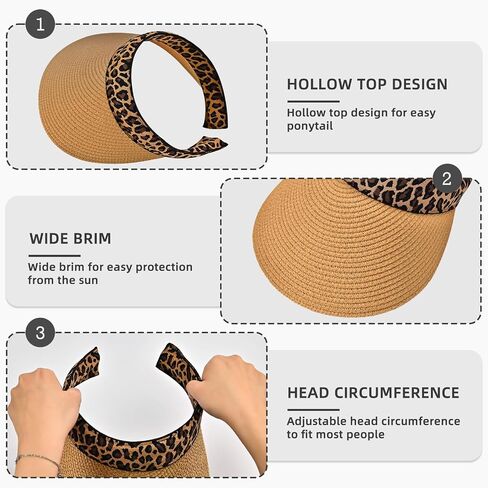 Sun Visor, Ladies Ponytail Wide Brim Straw Headband Visors, Summer Beach Travel Shade Hat with UV Protection for Women in Saudi Arabia