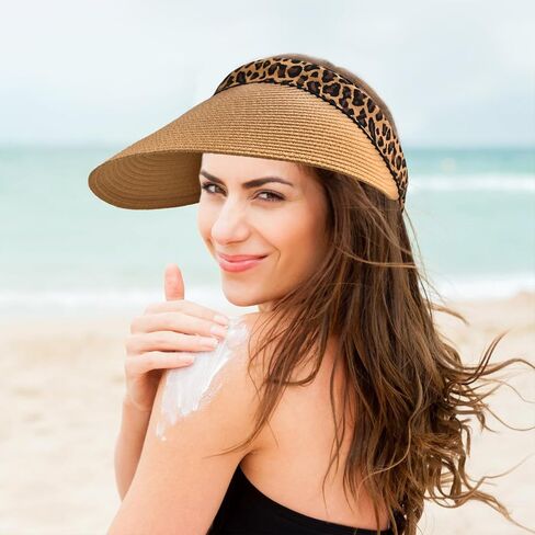 Sun Visor, Ladies Ponytail Wide Brim Straw Headband Visors, Summer Beach Travel Shade Hat with UV Protection for Women in Saudi Arabia