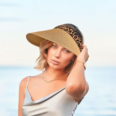 Sun Visor, Ladies Ponytail Wide Brim Straw Headband Visors, Summer Beach Travel Shade Hat with UV Protection for Women in Saudi Arabia