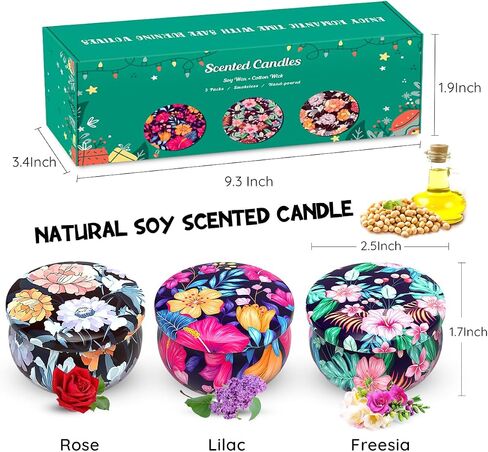 3 Packs Scented Candles Set for Christmas Thanksgiving, Natural Soy Wax Portable Travel Tin Candle, Aromatherapy Gift for Friends Classmates Colleague in Saudi Arabia