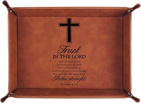 Christian Gifts,Leather Tray Engraved Personalized Tray,Bible Verse Faith Religious Birthday Inspirational Gifts,Valet Desktop Storage Organizer (Proverbs 3:5-6) in Saudi Arabia