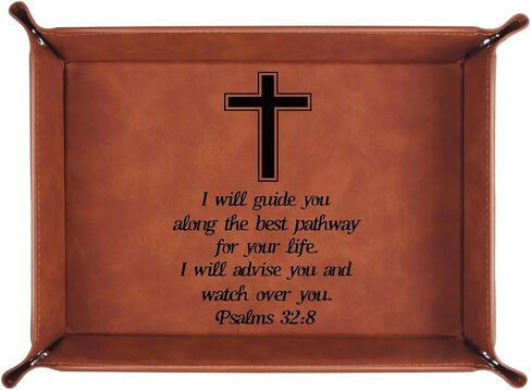 Christian Gifts,Leather Tray Engraved Personalized Tray,Bible Verse Faith Religious Birthday Inspirational Gifts,Valet Desktop Storage Organizer (Proverbs 3:5-6) in Saudi Arabia