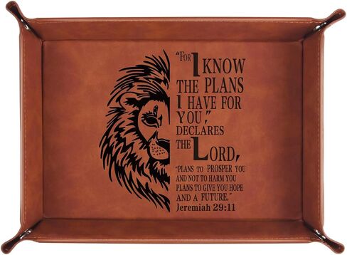 Christian Gifts,Leather Tray Engraved Personalized Tray,Bible Verse Faith Religious Birthday Inspirational Gifts,Valet Desktop Storage Organizer (Proverbs 3:5-6) in Saudi Arabia