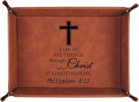 Christian Gifts,Leather Tray Engraved Personalized Tray,Bible Verse Faith Religious Birthday Inspirational Gifts,Valet Desktop Storage Organizer (Proverbs 3:5-6) in Saudi Arabia