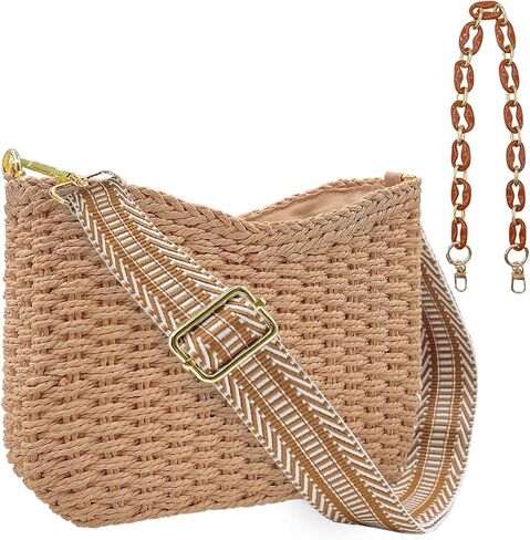 Small Straw Handbags for Women Crossbody Pocketbooks Woven Shoulder Purses Beach Tote Bag for Summer Vacation with Chain in Saudi Arabia
