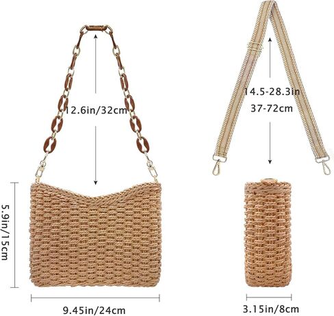 Small Straw Handbags for Women Crossbody Pocketbooks Woven Shoulder Purses Beach Tote Bag for Summer Vacation with Chain in Saudi Arabia