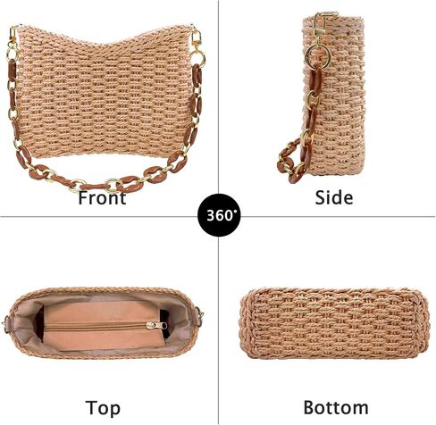 Small Straw Handbags for Women Crossbody Pocketbooks Woven Shoulder Purses Beach Tote Bag for Summer Vacation with Chain in Saudi Arabia