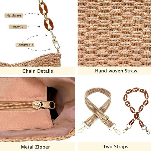 Small Straw Handbags for Women Crossbody Pocketbooks Woven Shoulder Purses Beach Tote Bag for Summer Vacation with Chain in Saudi Arabia