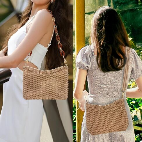 Small Straw Handbags for Women Crossbody Pocketbooks Woven Shoulder Purses Beach Tote Bag for Summer Vacation with Chain in Saudi Arabia