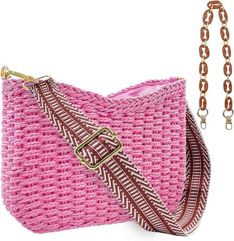 Small Straw Handbags for Women Crossbody Pocketbooks Woven Shoulder Purses Beach Tote Bag for Summer Vacation with Chain in Saudi Arabia
